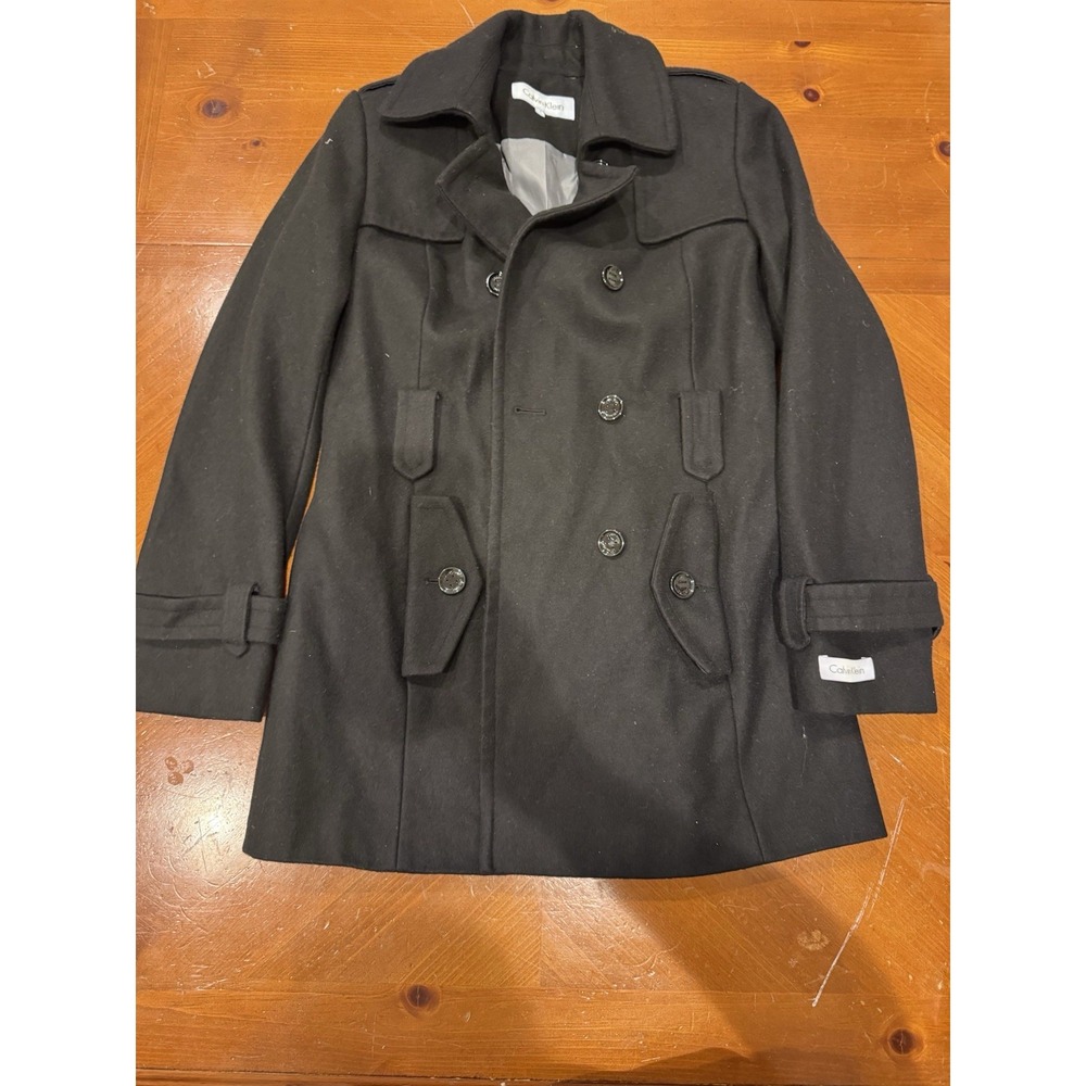 Calvin Klein Women's Wool Coat Size 4 Black Double Breasted Jacket